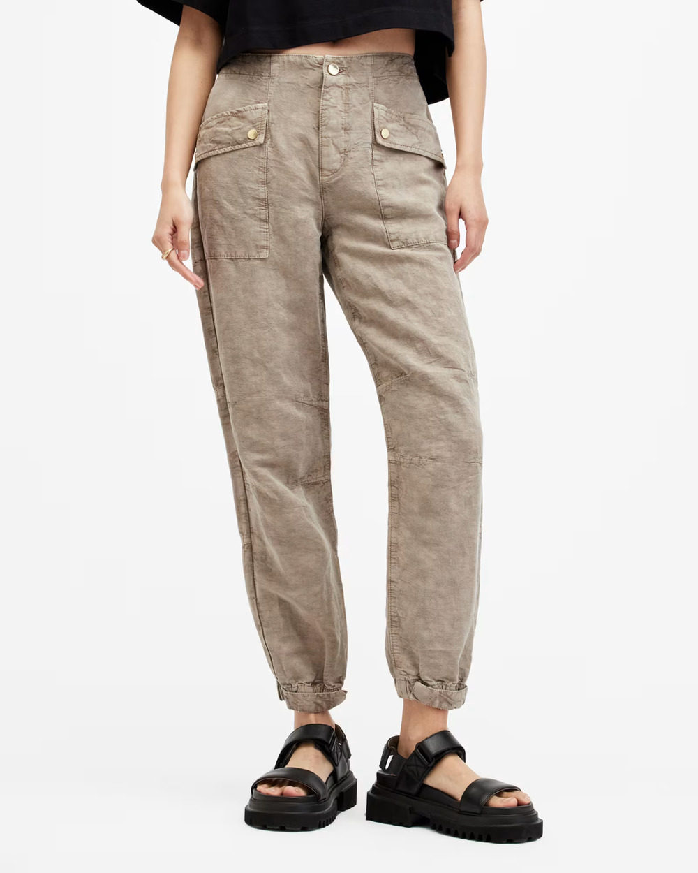 All Saints Val Linen Cargo Pants Womens Size 8 Brown Pockets